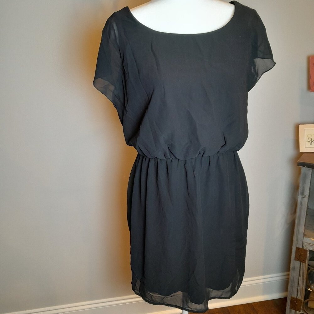 City Triangles Boat Neck/V neck Mini Dress Sheer Black W/liner